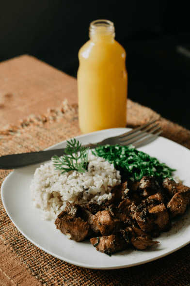 cooked meat with cooked rice